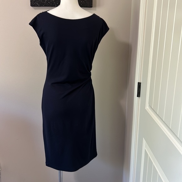 LAFAYETTE 148 Cowl Neck Knee Length Sheath Dress Navy Blue US 6 - Picture 6 of 11
